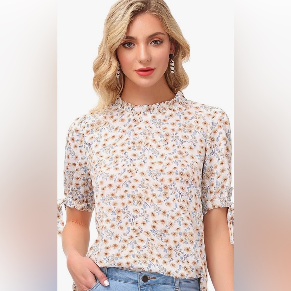 Liumilac Woman’s Mock Neck Shirt Pom Pom Blouse w/ Keyhole back